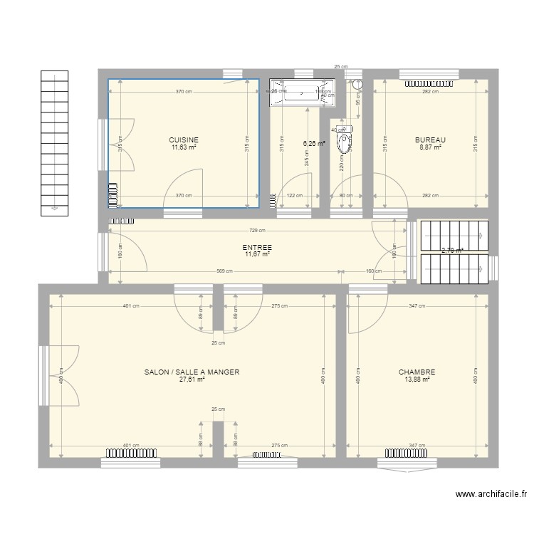 Maison Chambéry 1er étage. Plan de 7 pièces et 83 m2
