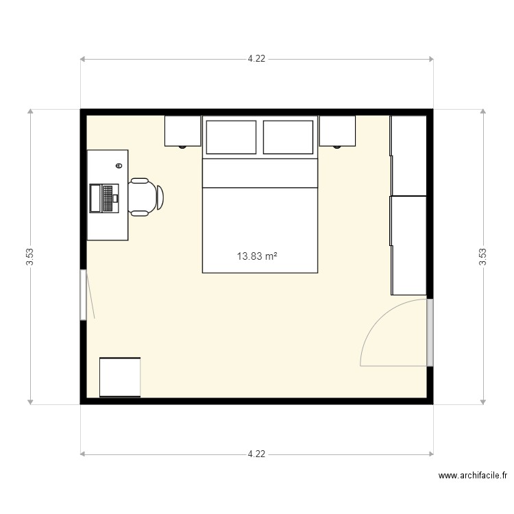 chambre lea. Plan de 1 pièce et 14 m2