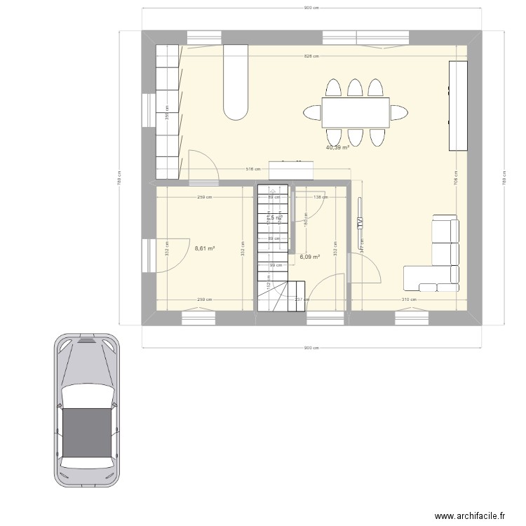 carpaci. Plan de 4 pièces et 57 m2