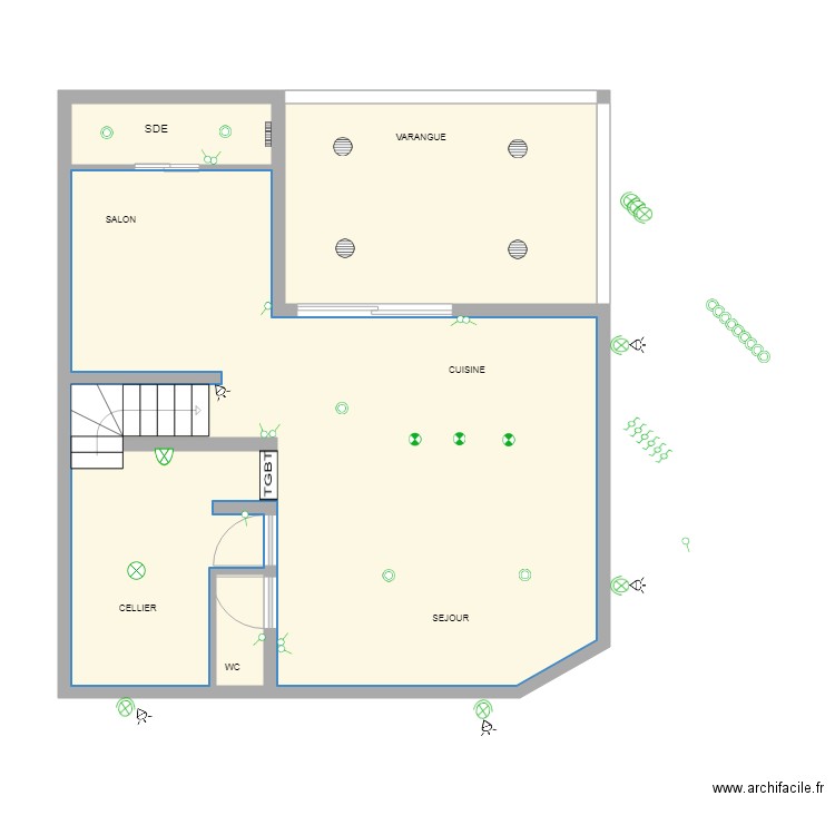 Plan circuit éclairages. Plan de 0 pièce et 0 m2