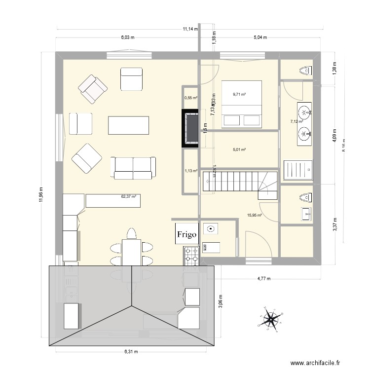 69 av version chambre étage. Plan de 21 pièces et 274 m2