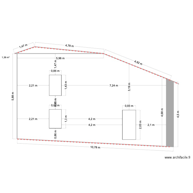 Facade 1. Plan de 1 pièce et 1 m2