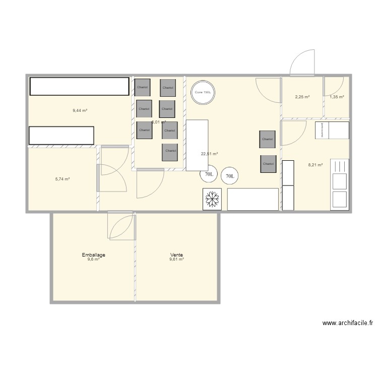 Fabre V6. Plan de 9 pièces et 75 m2