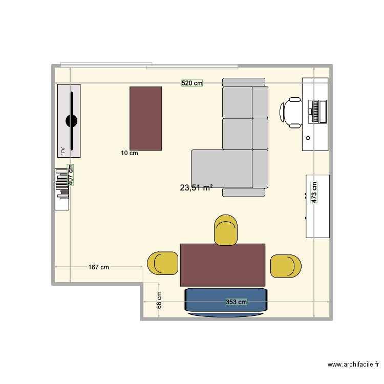 Salon #3. Plan de 1 pièce et 24 m2