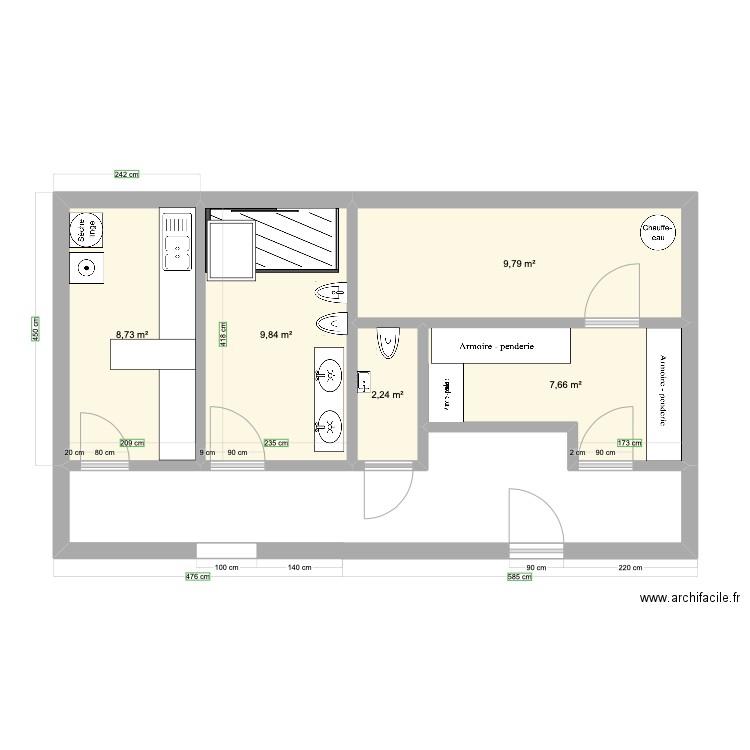 Remise. Plan de 5 pièces et 38 m2