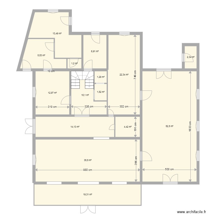 Labenne RDC existant. Plan de 15 pièces et 210 m2