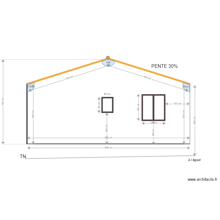 Façade OUEST. Plan de 0 pièce et 0 m2