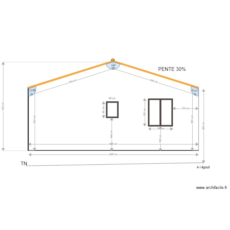 Façade OUEST. Plan de 0 pièce et 0 m2