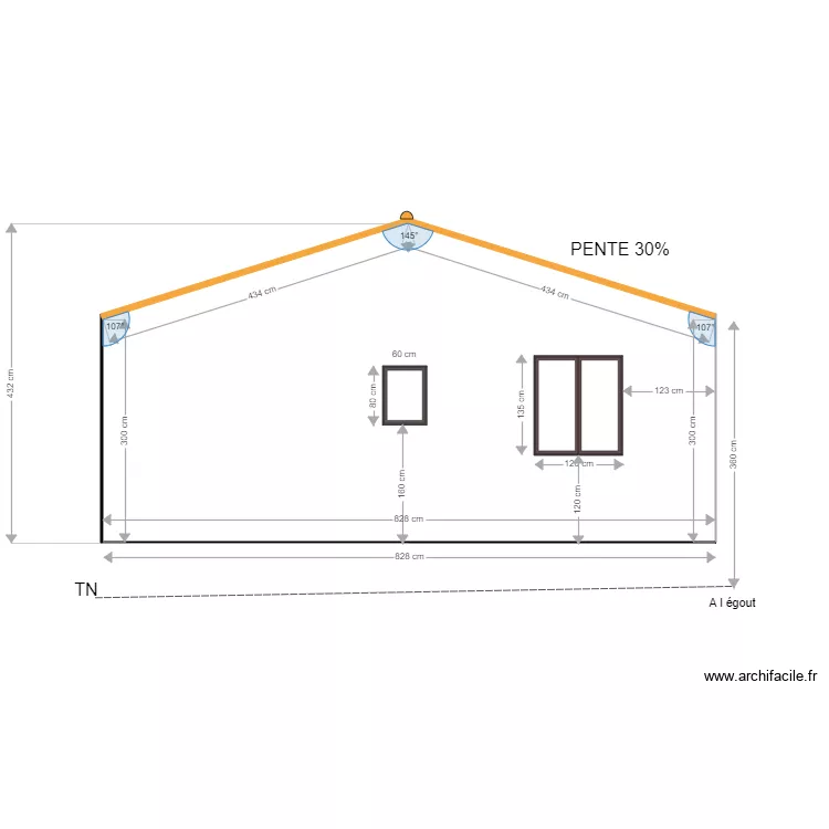 Fa&ccedil;ade OUEST. Plan de 