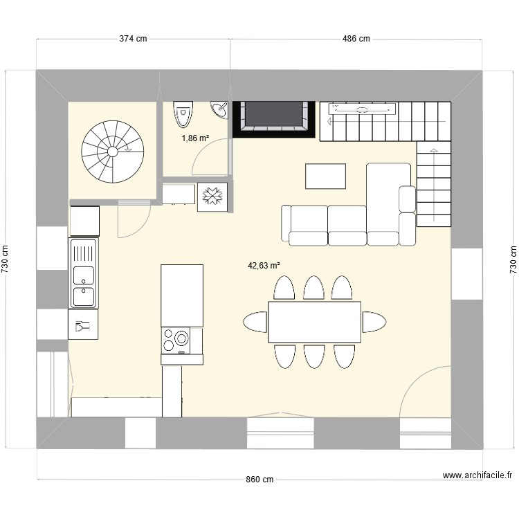 maison. Plan de 3 pièces et 43 m2