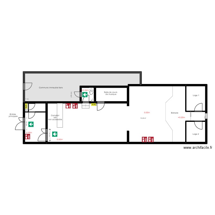 Club 27 Moyens de secours. Plan de 8 pièces et 147 m2