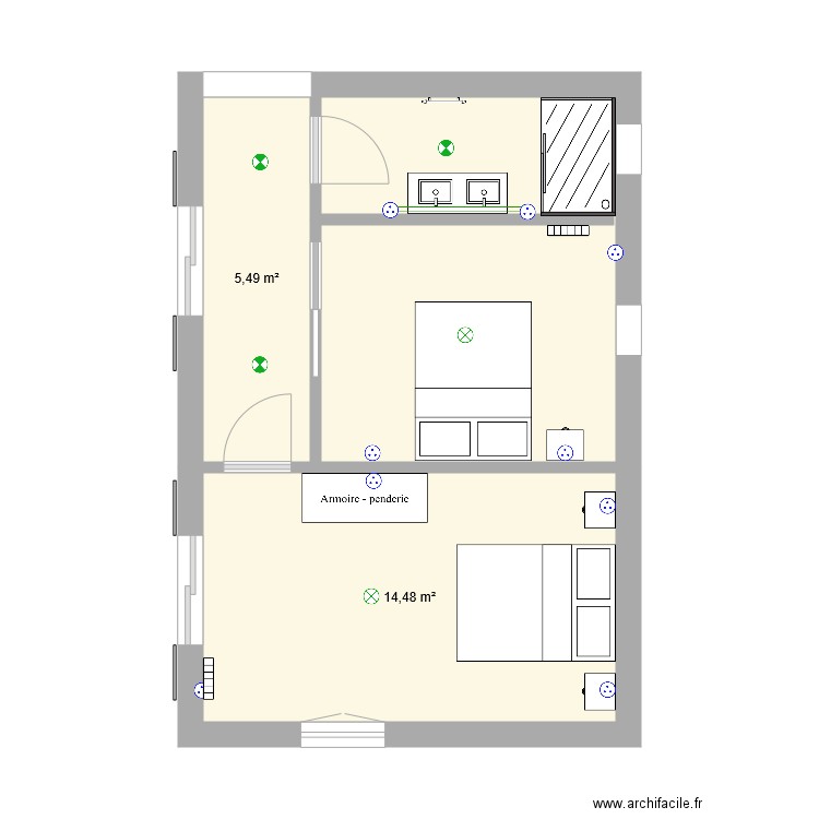 cave. Plan de 3 pièces et 35 m2