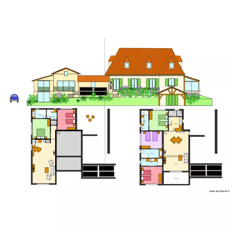 Le Pech App Bas 2 CH et  App Haut 3 CH. Plan de 