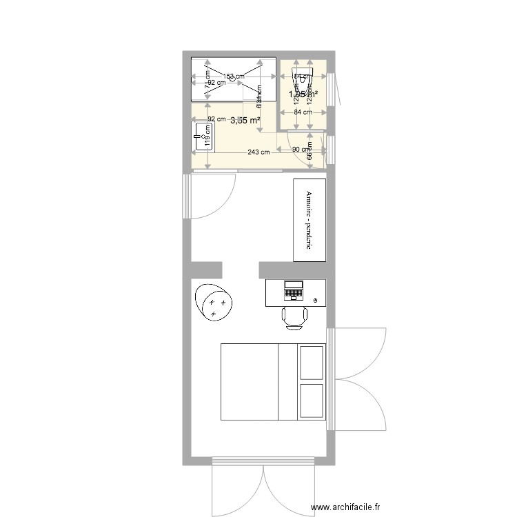 yoni3. Plan de 2 pièces et 5 m2