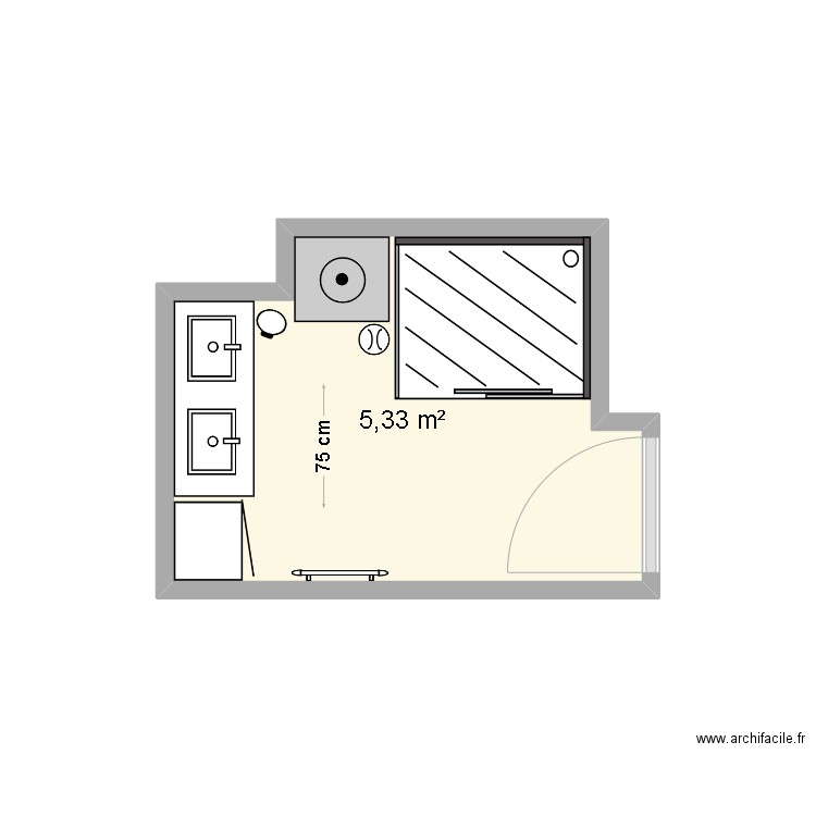 SDB Kim2. Plan de 1 pièce et 5 m2