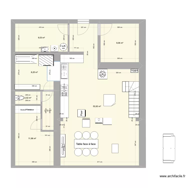 Maison avec extension. Plan de 