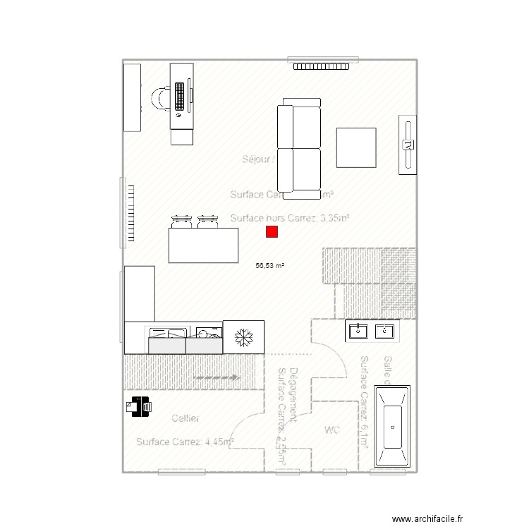 Salon V1. Plan de 1 pièce et 57 m2