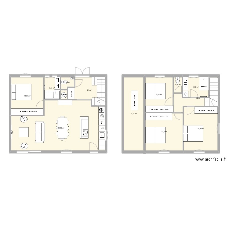 maison lafayette V2. Plan de 13 pièces et 129 m2