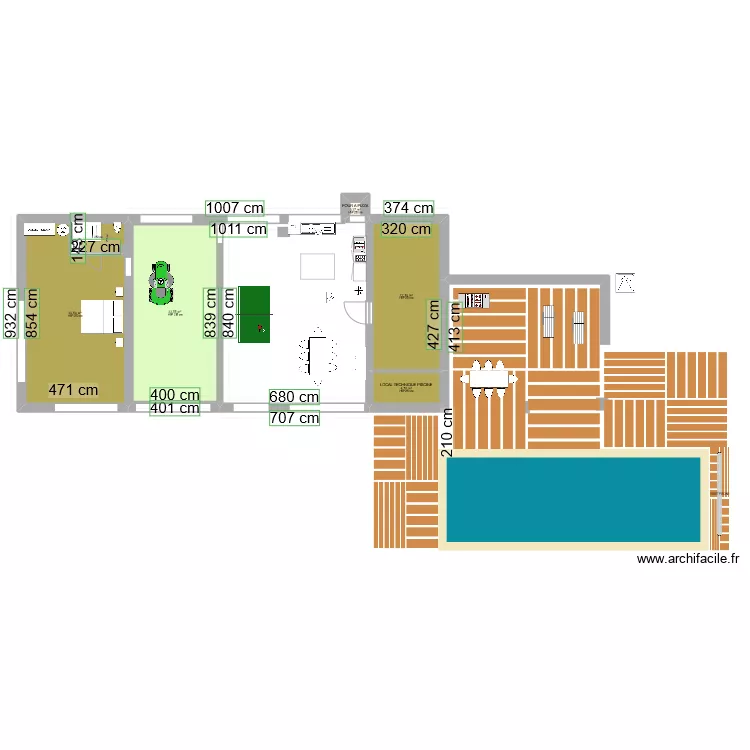 HANGAR ET PISCINE VARIANTE. Plan de 