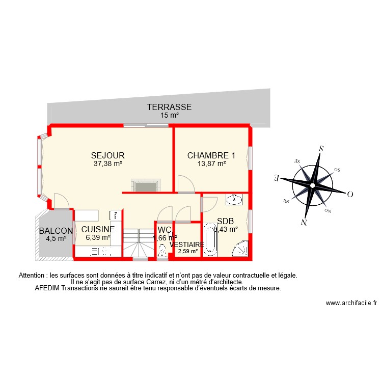 BI 8296 RDC. Plan de 8 pièces et 90 m2