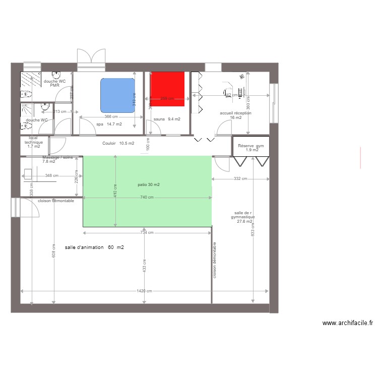 PROJET  2 amenagement BIEN ETRE avec cotations. Plan de 0 pièce et 0 m2