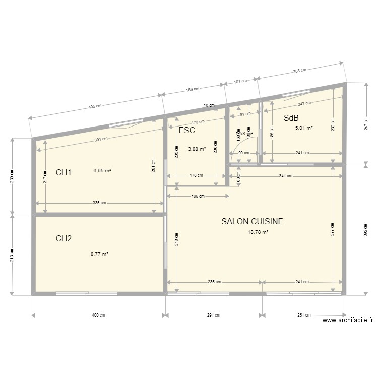 etage 1. Plan de 6 pièces et 48 m2