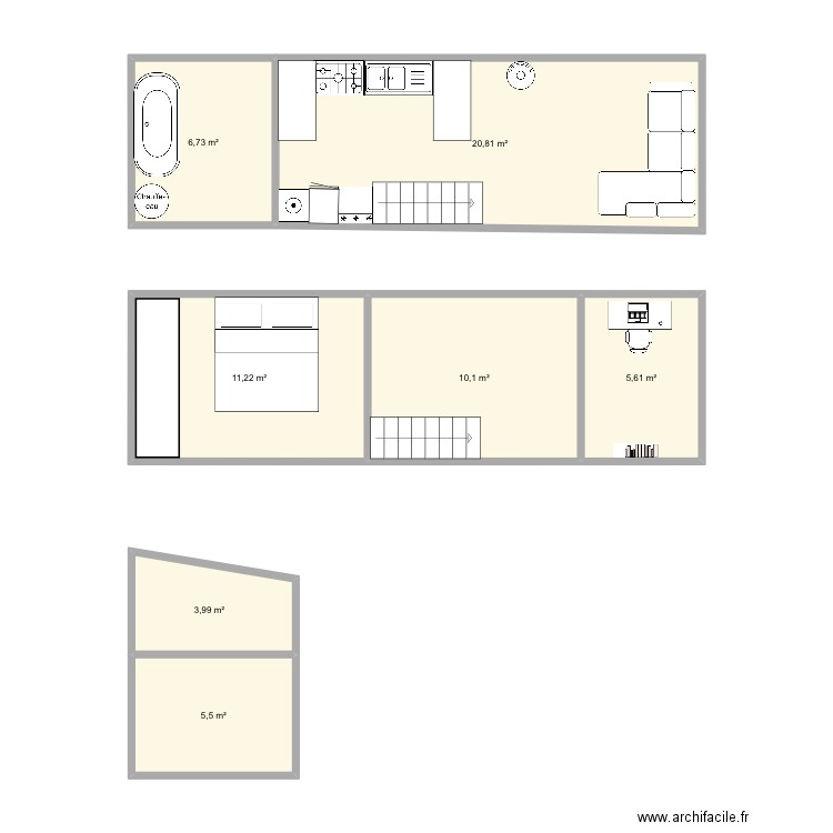 Tinymobil. Plan de 7 pièces et 64 m2