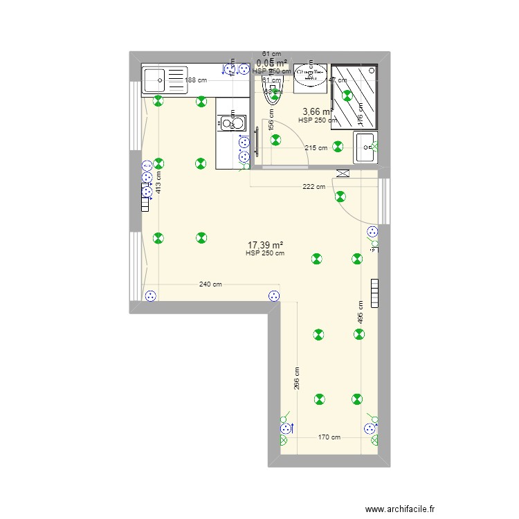 FRAMORANDO. Plan de 3 pièces et 21 m2