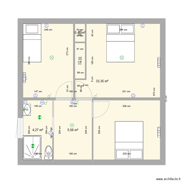 etage. Plan de 4 pièces et 44 m2