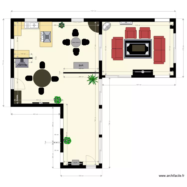 Am&eacute;nagement int&eacute;rieur cuisine s&eacute;jour. Plan de 