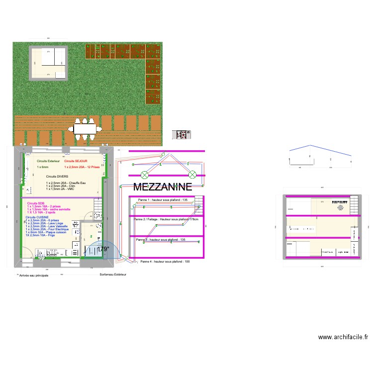 Chambre Mezzanine. Plan de 4 pièces et 89 m2