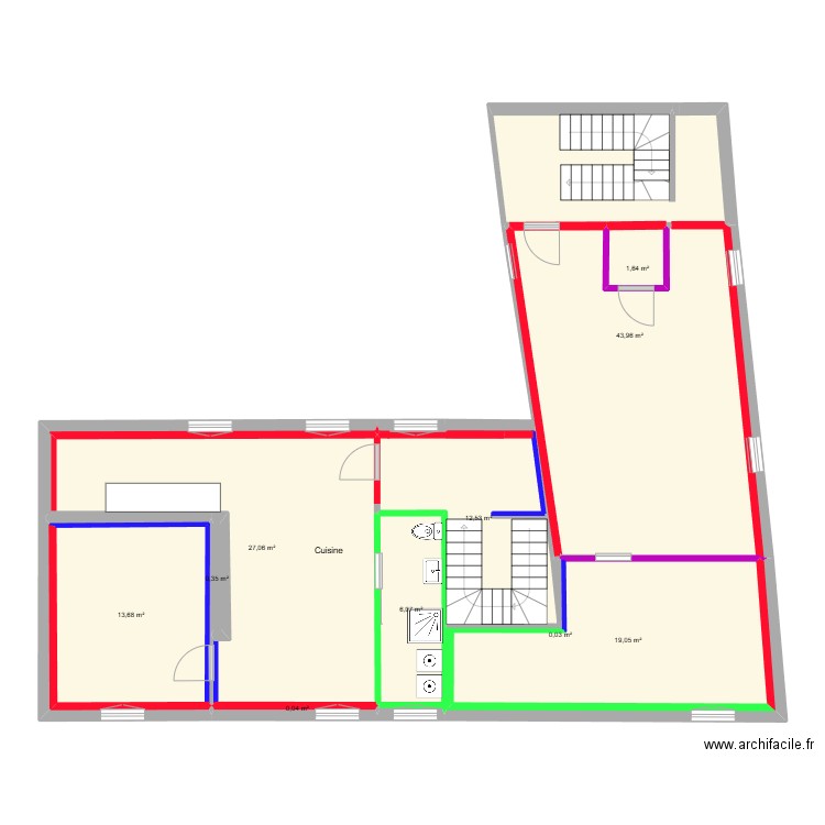 Plan placo comble CDL. Plan de 10 pièces et 124 m2
