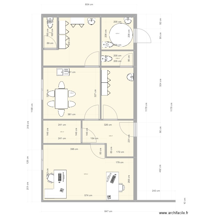 Sociaux 5. Plan de 7 pièces et 48 m2