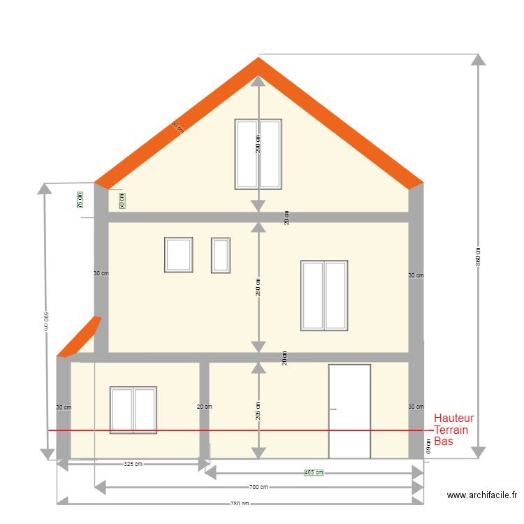 Façade arriere avant travaux. Plan de 8 pièces et 84 m2