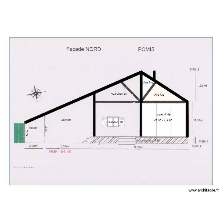 facade NORD chalet 50    bon . Plan de 