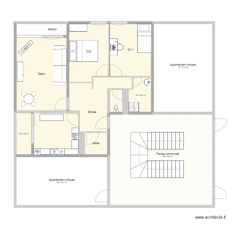 appartement Eysines v2. Plan de 15 pièces et 145 m2