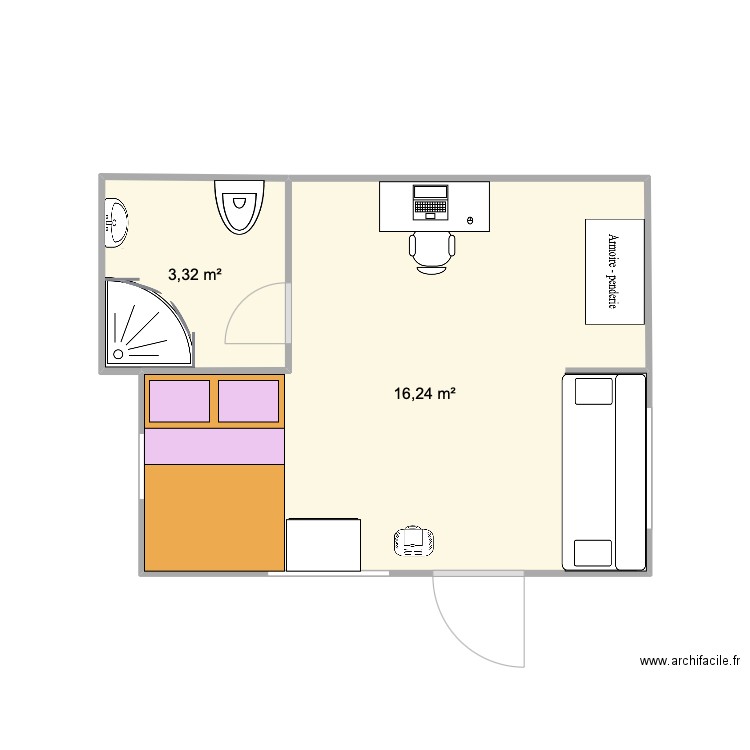 Bungalow v2. Plan de 1 pièce et 1 m2