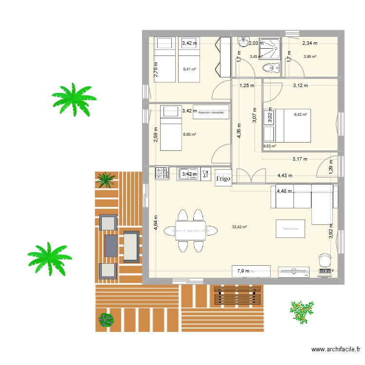 Plan Emilie. Plan de 7 pièces et 78 m2