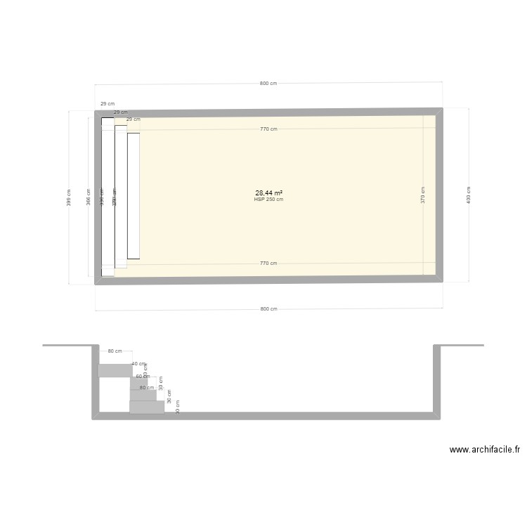 Plan en coupe piscine . Plan de 1 pièce et 28 m2