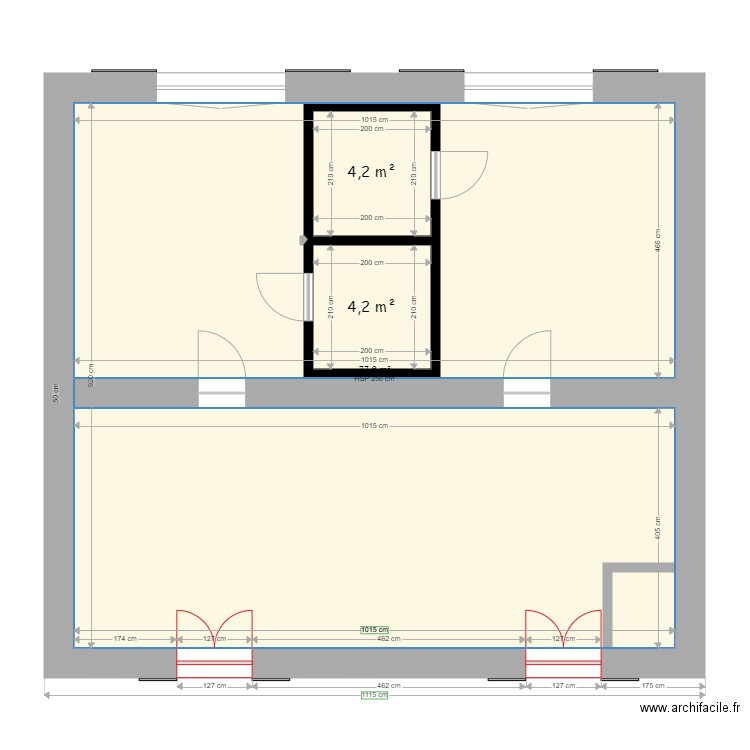 épicerie RDC. Plan de 3 pièces et 97 m2