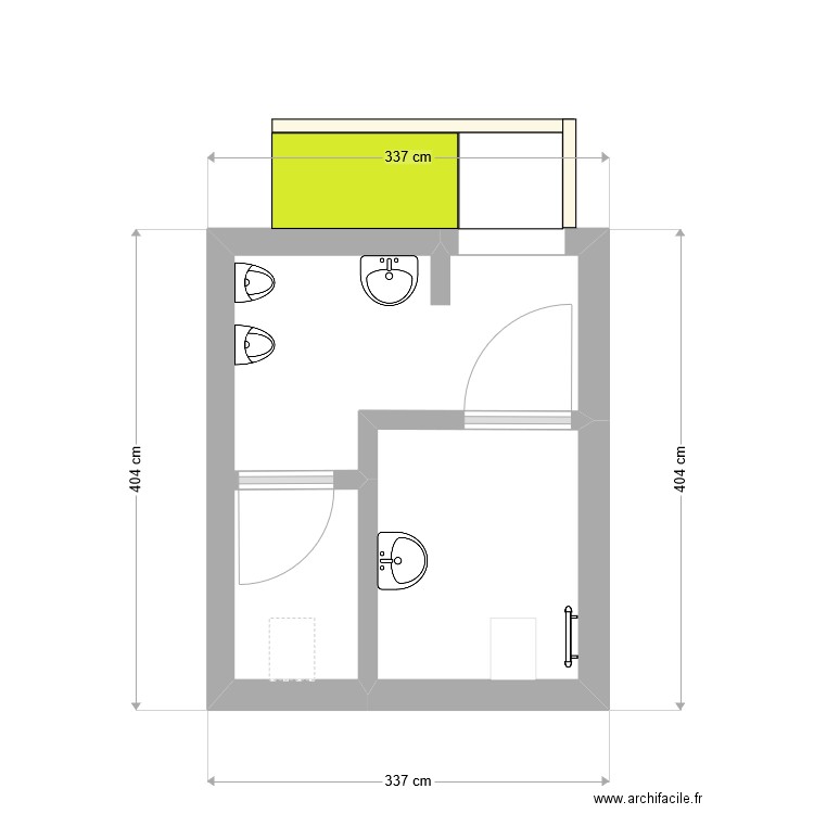 WC public église. Plan de 2 pièces et 10 m2