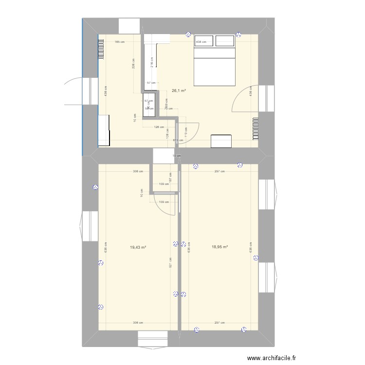 Partie nuit beaumont placard. Plan de 3 pièces et 64 m2