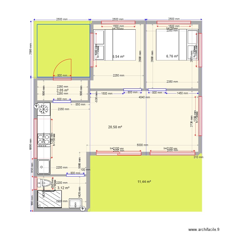 45 6 2 zerkalo. Plan de 0 pièce et 0 m2