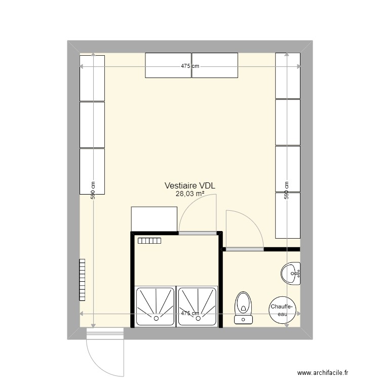 Vestiaire VDL V3. Plan de 1 pièce et 28 m2
