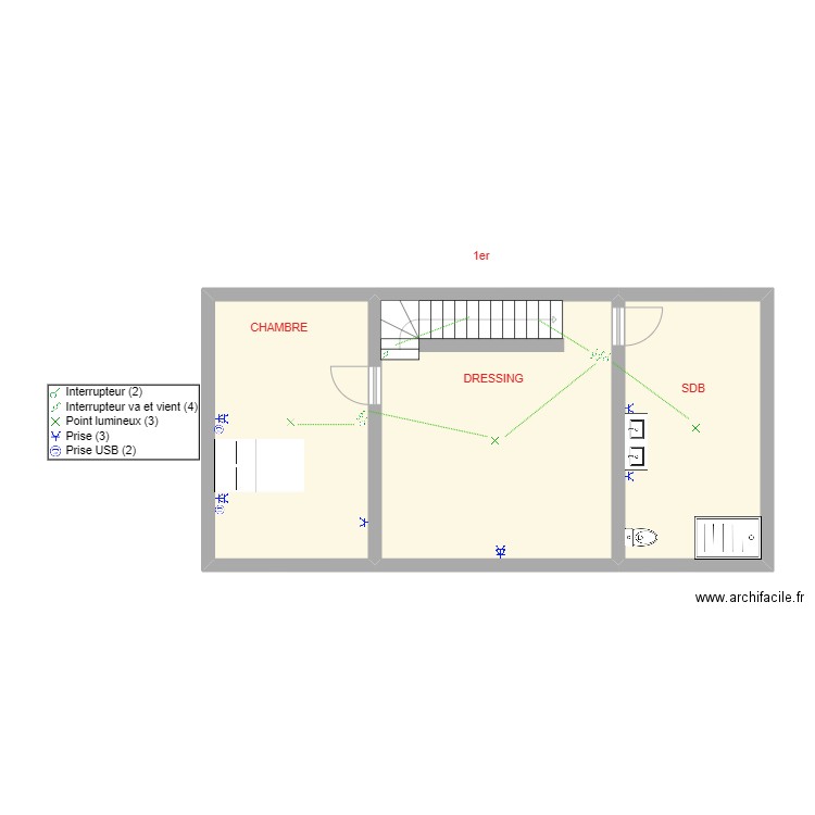 Toorens 1er. Plan de 3 pièces et 60 m2