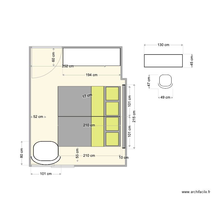 Chambre N°3 (DOUBLE). Plan de 1 pièce et 12 m2