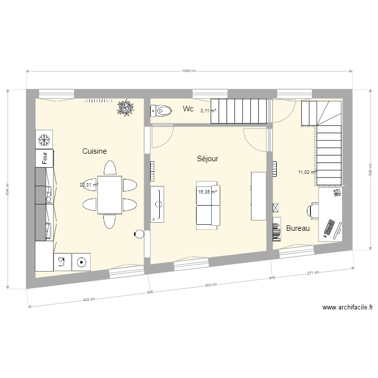 Appt 1er étage Gouvieux. Plan de 4 pièces et 51 m2