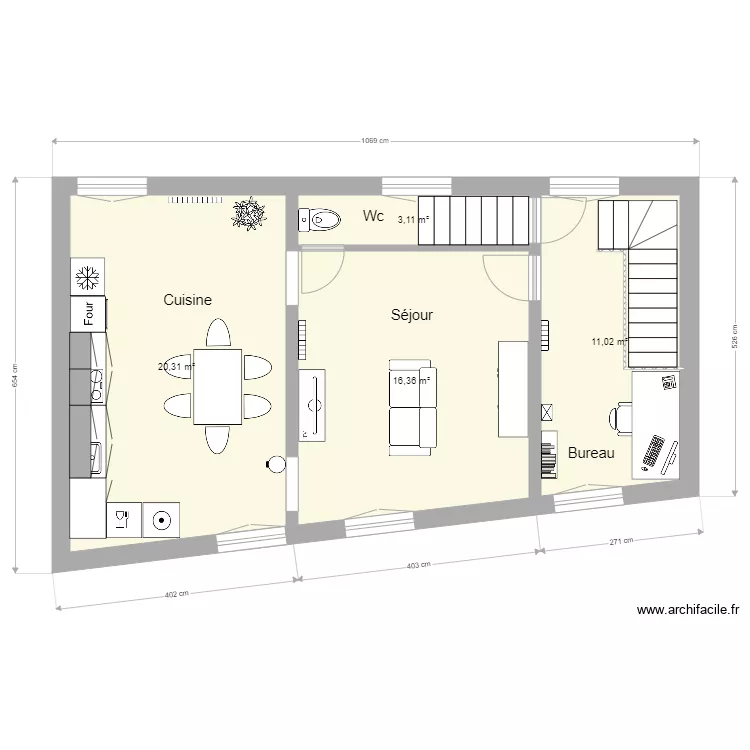 Appt 1er &eacute;tage Gouvieux. Plan de 