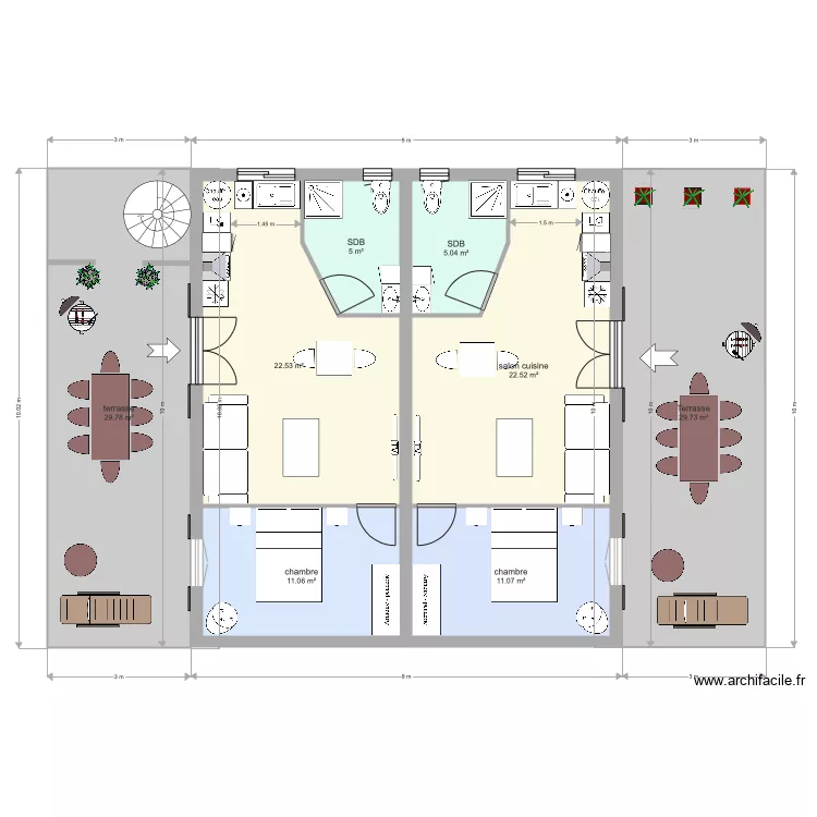 version ter  4 logements. Plan de 