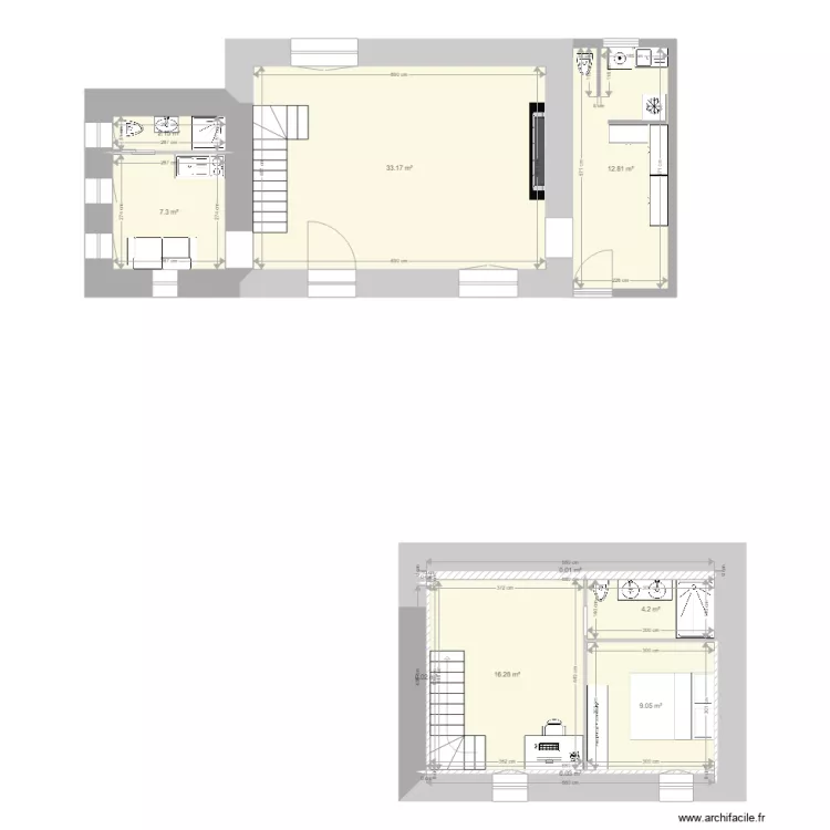 Maison RDC meublee. Plan de 